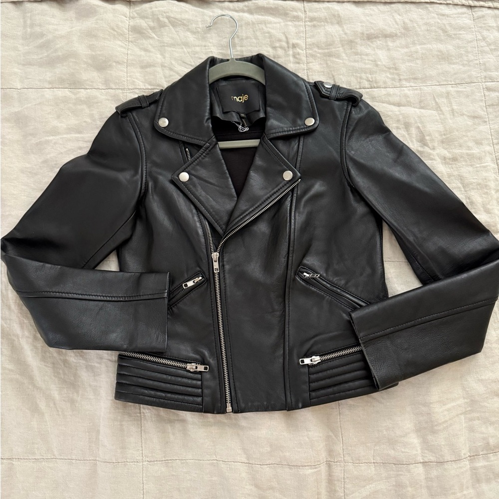 MAJE Basalt Leather Jacket Black 36/S